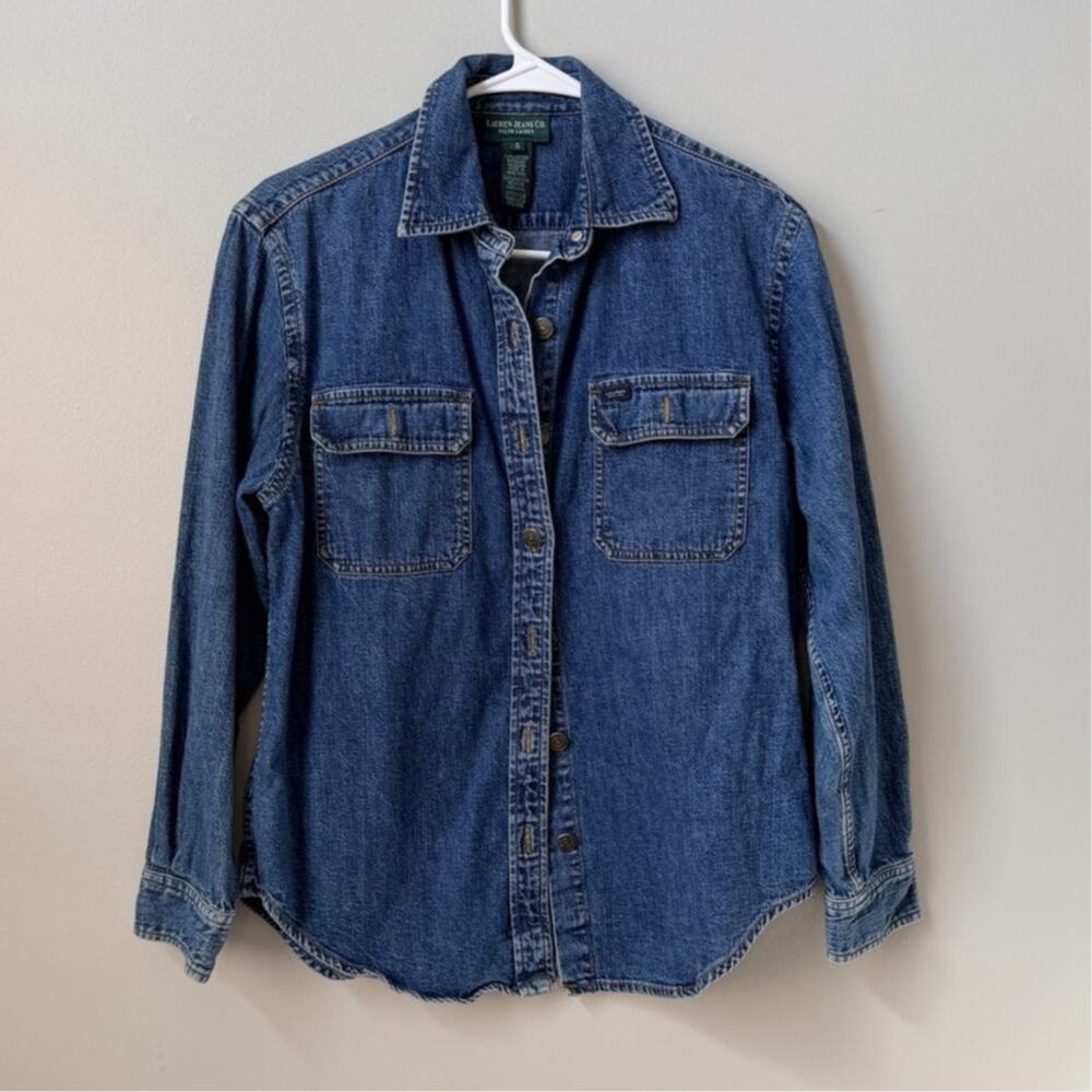 VTG Lauren Ralph Lauren Medium Wash Denim Button Down Shirt Shacket Small